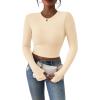 imagePRETTYGARDEN Womens Long Sleeve Crop Tops Y2K Spring Fall Fashion Clothes Basic Slim Fit Tee Shirts BlouseBeige