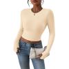 imagePRETTYGARDEN Womens Long Sleeve Crop Tops Y2K Spring Fall Fashion Clothes Basic Slim Fit Tee Shirts BlouseBeige