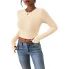 imagePRETTYGARDEN Womens Long Sleeve Crop Tops Y2K Spring Fall Fashion Clothes Basic Slim Fit Tee Shirts BlouseBeige