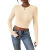 imagePRETTYGARDEN Womens Long Sleeve Crop Tops Y2K Spring Fall Fashion Clothes Basic Slim Fit Tee Shirts BlouseBeige