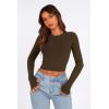 imagePRETTYGARDEN Womens Long Sleeve Crop Tops Y2K Spring Fall Fashion Clothes Basic Slim Fit Tee Shirts BlouseDark Brown