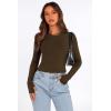 imagePRETTYGARDEN Womens Long Sleeve Crop Tops Y2K Spring Fall Fashion Clothes Basic Slim Fit Tee Shirts BlouseDark Brown
