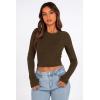 imagePRETTYGARDEN Womens Long Sleeve Crop Tops Y2K Spring Fall Fashion Clothes Basic Slim Fit Tee Shirts BlouseDark Brown