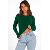 imagePRETTYGARDEN Womens Long Sleeve Crop Tops Y2K Spring Fall Fashion Clothes Basic Slim Fit Tee Shirts BlouseGreen