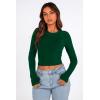 imagePRETTYGARDEN Womens Long Sleeve Crop Tops Y2K Spring Fall Fashion Clothes Basic Slim Fit Tee Shirts BlouseGreen