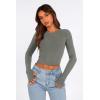 imagePRETTYGARDEN Womens Long Sleeve Crop Tops Y2K Spring Fall Fashion Clothes Basic Slim Fit Tee Shirts BlouseGrey