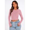 imagePRETTYGARDEN Womens Long Sleeve Crop Tops Y2K Spring Fall Fashion Clothes Basic Slim Fit Tee Shirts BlousePink
