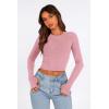 imagePRETTYGARDEN Womens Long Sleeve Crop Tops Y2K Spring Fall Fashion Clothes Basic Slim Fit Tee Shirts BlousePink