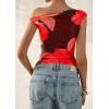 imagePRETTYGARDEN Womens Off Shoulder Tops 2025 Summer Floral Mesh Going Out Crop Tank Tops Asymmetrical Tight Y2K Shirts ClothesBlack Red Flower