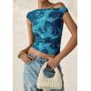 imagePRETTYGARDEN Womens Off Shoulder Tops 2025 Summer Floral Mesh Going Out Crop Tank Tops Asymmetrical Tight Y2K Shirts ClothesBlue Green