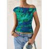 imagePRETTYGARDEN Womens Off Shoulder Tops 2025 Summer Floral Mesh Going Out Crop Tank Tops Asymmetrical Tight Y2K Shirts ClothesGreen