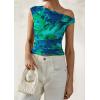 imagePRETTYGARDEN Womens Off Shoulder Tops 2025 Summer Floral Mesh Going Out Crop Tank Tops Asymmetrical Tight Y2K Shirts ClothesGreen