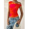imagePRETTYGARDEN Womens Off Shoulder Tops 2025 Summer Floral Mesh Going Out Crop Tank Tops Asymmetrical Tight Y2K Shirts ClothesOrange Red