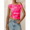 imagePRETTYGARDEN Womens Off Shoulder Tops 2025 Summer Floral Mesh Going Out Crop Tank Tops Asymmetrical Tight Y2K Shirts ClothesPink Flower