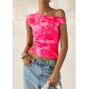 imagePRETTYGARDEN Womens Off Shoulder Tops 2025 Summer Floral Mesh Going Out Crop Tank Tops Asymmetrical Tight Y2K Shirts ClothesPink Flower