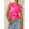 imagePRETTYGARDEN Womens Off Shoulder Tops 2025 Summer Floral Mesh Going Out Crop Tank Tops Asymmetrical Tight Y2K Shirts ClothesPink Flower
