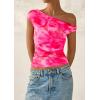 imagePRETTYGARDEN Womens Off Shoulder Tops 2025 Summer Floral Mesh Going Out Crop Tank Tops Asymmetrical Tight Y2K Shirts ClothesPink Flower