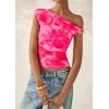 imagePRETTYGARDEN Womens Off Shoulder Tops 2025 Summer Floral Mesh Going Out Crop Tank Tops Asymmetrical Tight Y2K Shirts ClothesPink Flower
