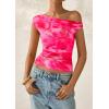 imagePRETTYGARDEN Womens Off Shoulder Tops 2025 Summer Floral Mesh Going Out Crop Tank Tops Asymmetrical Tight Y2K Shirts ClothesPink Flower