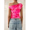 imagePRETTYGARDEN Womens Off Shoulder Tops 2025 Summer Floral Mesh Going Out Crop Tank Tops Asymmetrical Tight Y2K Shirts ClothesPink Flower