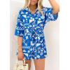 imagePRETTYGARDEN Womens Rompers for Summer 2025 Beach Vacation Clothes Short Sleeves Floral Jumpsuits Beach Cover UpBlue