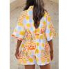 imagePRETTYGARDEN Womens Rompers for Summer 2025 Beach Vacation Clothes Short Sleeves Floral Jumpsuits Beach Cover UpMulticolored Flower