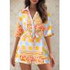 imagePRETTYGARDEN Womens Rompers for Summer 2025 Beach Vacation Clothes Short Sleeves Floral Jumpsuits Beach Cover UpMulticolored Flower