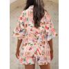 imagePRETTYGARDEN Womens Rompers for Summer 2025 Beach Vacation Clothes Short Sleeves Floral Jumpsuits Beach Cover UpPink Watercolour