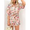 imagePRETTYGARDEN Womens Rompers for Summer 2025 Beach Vacation Clothes Short Sleeves Floral Jumpsuits Beach Cover UpPink Watercolour