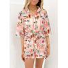 imagePRETTYGARDEN Womens Rompers for Summer 2025 Beach Vacation Clothes Short Sleeves Floral Jumpsuits Beach Cover UpPink Watercolour