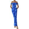 imagePRETTYGARDEN Womens Ruched Bodycon Maxi Dress 2025 Summer Off Shoulder Floral Mesh Cocktail Party Fitted DressesBright Blue