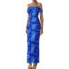 imagePRETTYGARDEN Womens Ruched Bodycon Maxi Dress 2025 Summer Off Shoulder Floral Mesh Cocktail Party Fitted DressesBright Blue