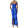 imagePRETTYGARDEN Womens Ruched Bodycon Maxi Dress 2025 Summer Off Shoulder Floral Mesh Cocktail Party Fitted DressesBright Blue