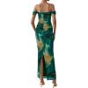 imagePRETTYGARDEN Womens Ruched Bodycon Maxi Dress 2025 Summer Off Shoulder Floral Mesh Cocktail Party Fitted DressesGreen Big Floral
