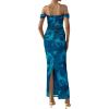 imagePRETTYGARDEN Womens Ruched Bodycon Maxi Dress 2025 Summer Off Shoulder Floral Mesh Cocktail Party Fitted DressesLake Blue Floral