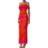 imagePRETTYGARDEN Womens Ruched Bodycon Maxi Dress 2025 Summer Off Shoulder Floral Mesh Cocktail Party Fitted DressesOrange Red Big Floral