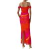 imagePRETTYGARDEN Womens Ruched Bodycon Maxi Dress 2025 Summer Off Shoulder Floral Mesh Cocktail Party Fitted DressesOrange Red Big Floral