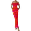 imagePRETTYGARDEN Womens Ruched Bodycon Maxi Dress 2025 Summer Off Shoulder Floral Mesh Cocktail Party Fitted DressesOrange Red Big Floral