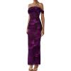 imagePRETTYGARDEN Womens Ruched Bodycon Maxi Dress 2025 Summer Off Shoulder Floral Mesh Cocktail Party Fitted DressesPurple Floral