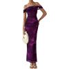 imagePRETTYGARDEN Womens Ruched Bodycon Maxi Dress 2025 Summer Off Shoulder Floral Mesh Cocktail Party Fitted DressesPurple Floral