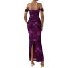 imagePRETTYGARDEN Womens Ruched Bodycon Maxi Dress 2025 Summer Off Shoulder Floral Mesh Cocktail Party Fitted DressesPurple Floral