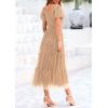 imagePRETTYGARDEN Womens Smocked Midi Tulle Dress 2025 Summer Puffy Short Sleeve Square Neck Ruffle Wedding Guest Party DressesApricot