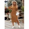 imagePRETTYGARDEN Womens Spring 2 Piece Matching Outfits Long Sleeve Turtleneck Ribbed Top and Midi Skirt Dress SetsBrown