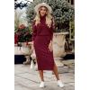 imagePRETTYGARDEN Womens Spring 2 Piece Matching Outfits Long Sleeve Turtleneck Ribbed Top and Midi Skirt Dress SetsDark Wine Red
