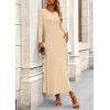 imagePRETTYGARDEN Womens Spring 2 Piece Outfits Dressy Casual Ribbed Knit Long Sleeve Crop Tops Maxi Flowy Skirts Matching SetsBeige