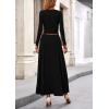 imagePRETTYGARDEN Womens Spring 2 Piece Outfits Dressy Casual Ribbed Knit Long Sleeve Crop Tops Maxi Flowy Skirts Matching SetsBlack