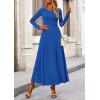 imagePRETTYGARDEN Womens Spring 2 Piece Outfits Dressy Casual Ribbed Knit Long Sleeve Crop Tops Maxi Flowy Skirts Matching SetsBlue