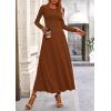 imagePRETTYGARDEN Womens Spring 2 Piece Outfits Dressy Casual Ribbed Knit Long Sleeve Crop Tops Maxi Flowy Skirts Matching SetsBrown