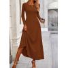 imagePRETTYGARDEN Womens Spring 2 Piece Outfits Dressy Casual Ribbed Knit Long Sleeve Crop Tops Maxi Flowy Skirts Matching SetsBrown