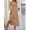 imagePRETTYGARDEN Womens Spring 2 Piece Outfits Dressy Casual Ribbed Knit Long Sleeve Crop Tops Maxi Flowy Skirts Matching SetsCamel